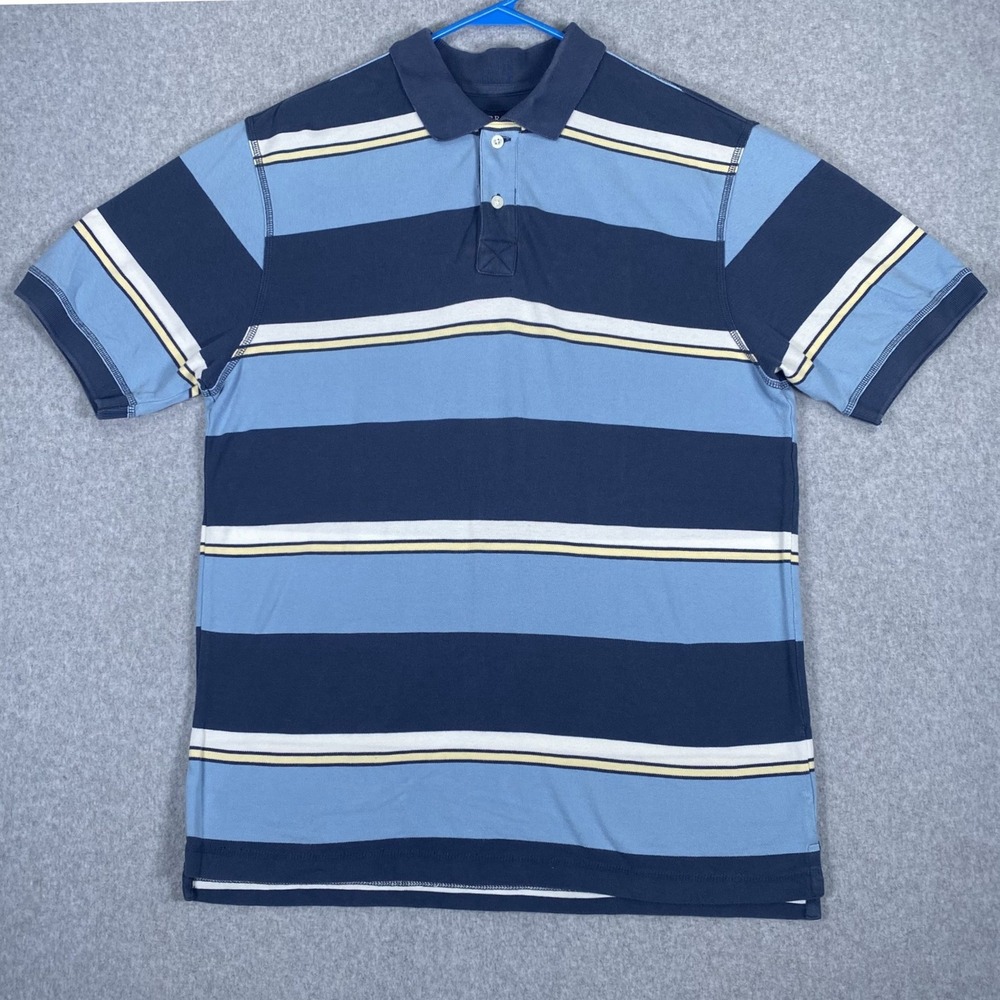 Arrow Polo Shirt Mens Large Blue Striped Short Sleeve Cotton Pique Casual